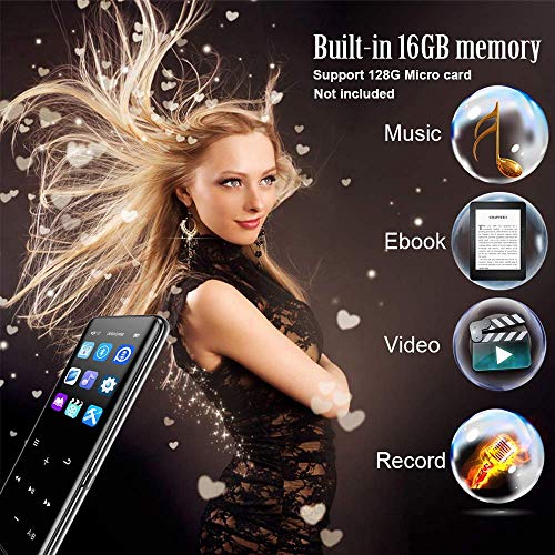 MP3 Player with Bluetooth 4.2, Music MP3 Player with FM Radio and Speaker, 16GB HiFi Lossless Sound, Touch Button, Support up to 128GB with Earphone