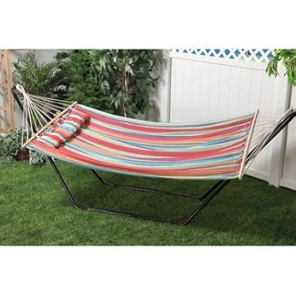 48 Tequila Sunrise Hammock with Pillow, Patriot/Blue/Orange/Green Stripe