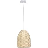 Elegant Designs PT1007-NAT Elongated Coastal Dome Rattan Downlight Pendant, Natural