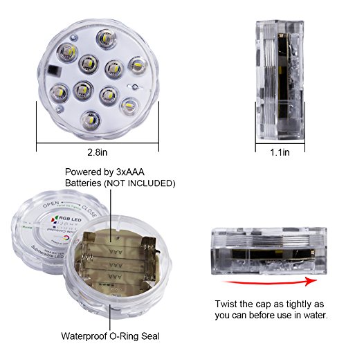 image for Homemory 3 Pack Submersible LED Lights with 3x Remote Control Underwat