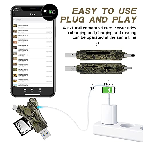 SUNTRSI Trail Camera Viewer SD Card Reader,4 in 1 SD and Micro SD Memory Card Reader Compatible
