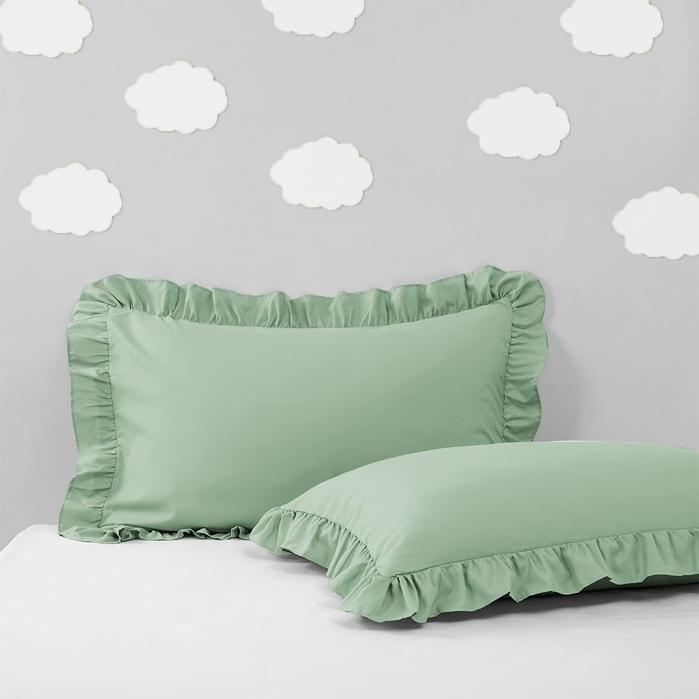 Photo 1 of 2 Pack Small Pillowcases 14x20 Inches, Light Green Kids Pillow Case Microfiber Ruffled Pillow Shams, Soft Breathable and Non Shrinking Envelope Ruffle Pillowcases