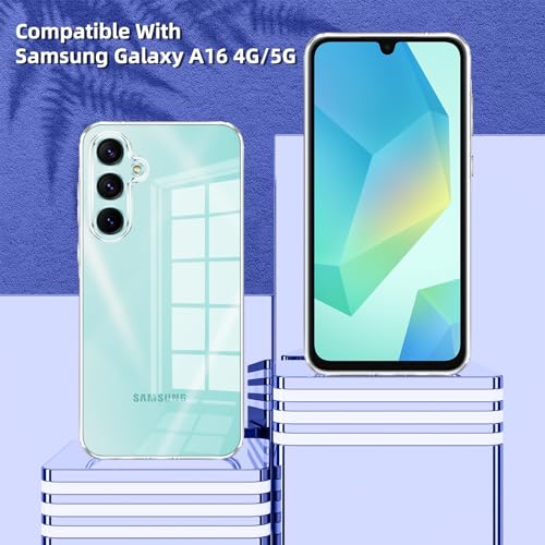 Viojrlra Case for Samsung Galaxy A16 4G/5G with 2 Pieces Tempered Glass Screen Protector, Transparent Soft TPU Silicone Case, Anti-Shock, Anti-Scratch Case for Samsung A16