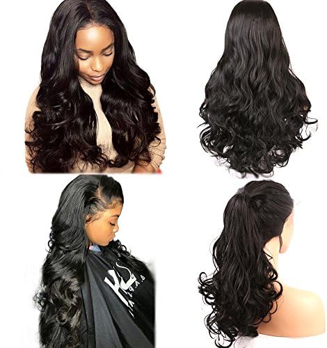 Helene Glueless Lace Front Wigs Long Natural Body Wave Swiss Natural Black Synthetic Lace Front Wig Natural Hairline Heat Resistant Fiber Lace Wigs For Women (24Inch Black Color)