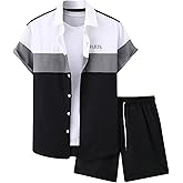 SOLY HUX Men's Plus Size Shorts Set Button Down Shirt and Shorts Color Block Two Piece Outfits Big and Tall