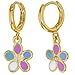 Gold Plated Multicolor Enamel Flower Dangle Hoop Earrings for Toddlers and Little Girls 10mm - Colorful and Dazzling Flower Jewelry for Kids - Jewelry Gifts for Special Occasions