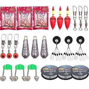 Yuesen Accessoires De Pêche Pêche Set Combinés Comprend Ligne De Pêche, Hameçon Détonant, Flotteur, Fil à Plomb, Une Cloche, Connecteur, Haricot Spatial, Connecteur Pour Haricots De Mer, 24 Pièces