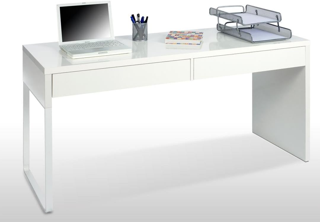 SERMAHOME Desk with 2 Drawers Reversible. Perfect for Computer or study. White Gloss. Measures: 138 x 75 x 50 cm