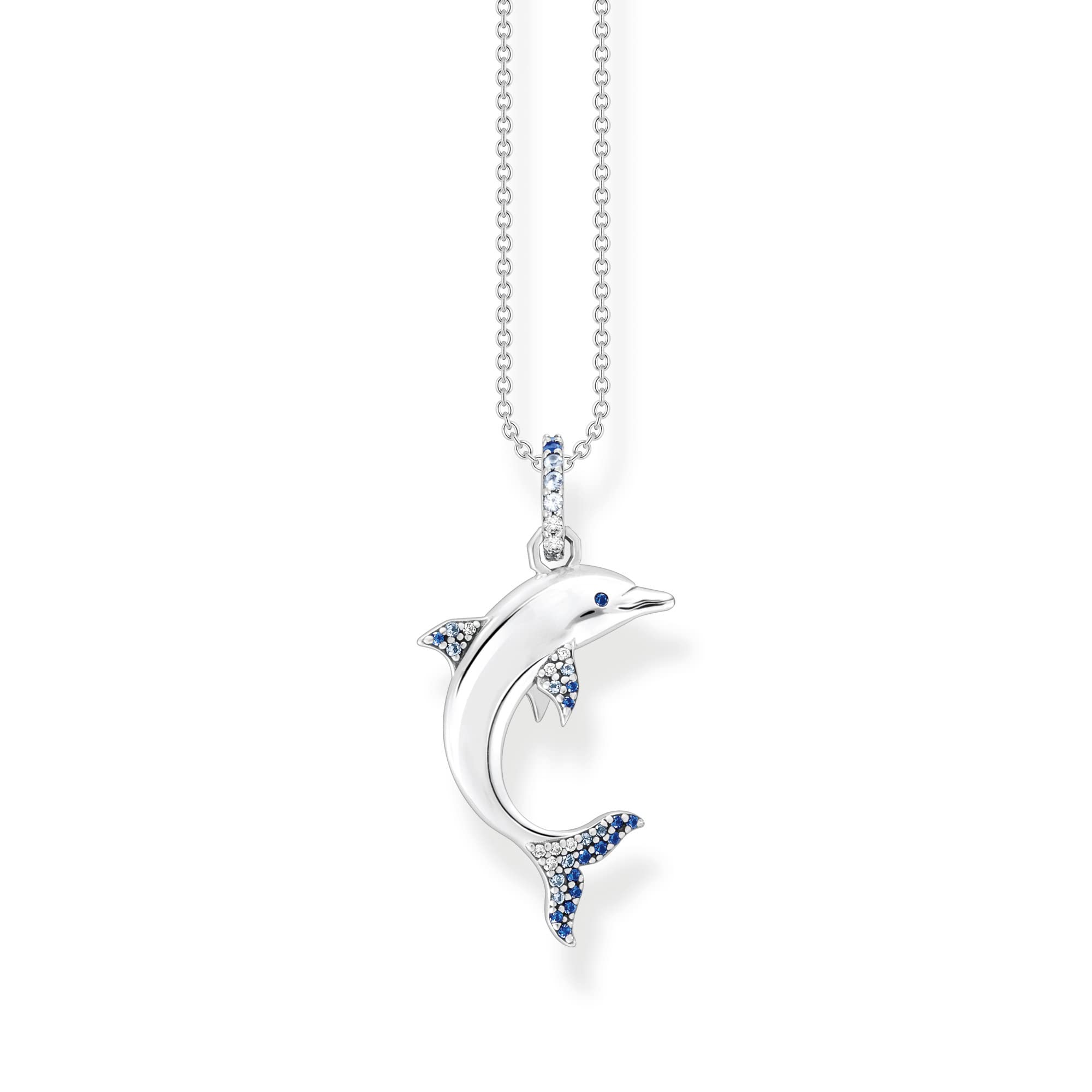 Thomas Sabo Women Necklace Dolphin with Blue Stones 925 Sterling Silver, Blackened KE2144-644-1