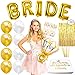 Premium Gold Bachelorette Party Decorations Bridal Shower Supplies Kit - for Classy Bride-To-Be - Tiara, Sash, Diamond Ring Balloon, Fringe Curtains, BRIDE Balloons, Latex Balloons, Tattoos, Straws