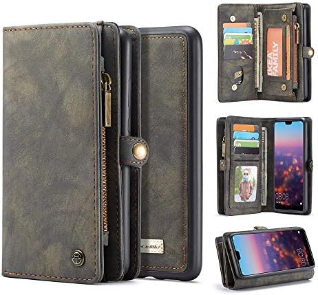 ZARO Wallet Case for Huawei P20 Pro with Card Holder Phone Purse, Detachable Magnetic Portable Folio Flip Cover PU Leather Pouch Zipper Bag Protective Shell for Girls Women Men (6.1 inch)-Black