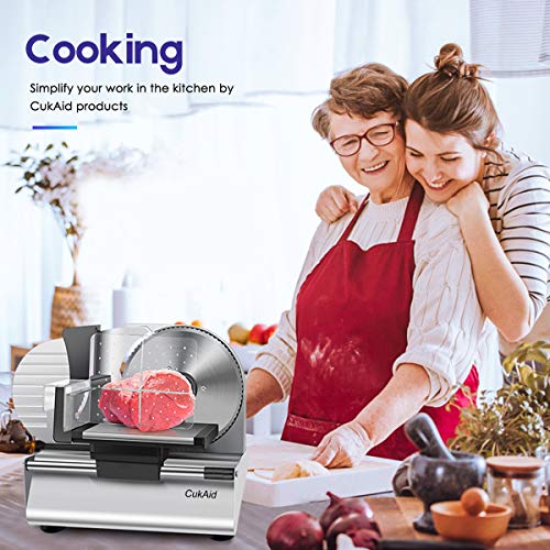 CukAid Electric Meat Slicer Machine, Deli Cheese Bread Food Slicer, Dishwasher Safe, Removable Stainless Steel Blade & Food Carriage and Pusher, 7/8 Inch Adjustable Thickness, 180W, Commercial & Home Use - Thumbnail 5