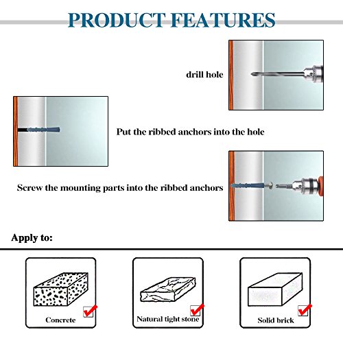 Glarks 220Pieces Plastic Self Drilling Drywall Ribbed Anchors Hollow