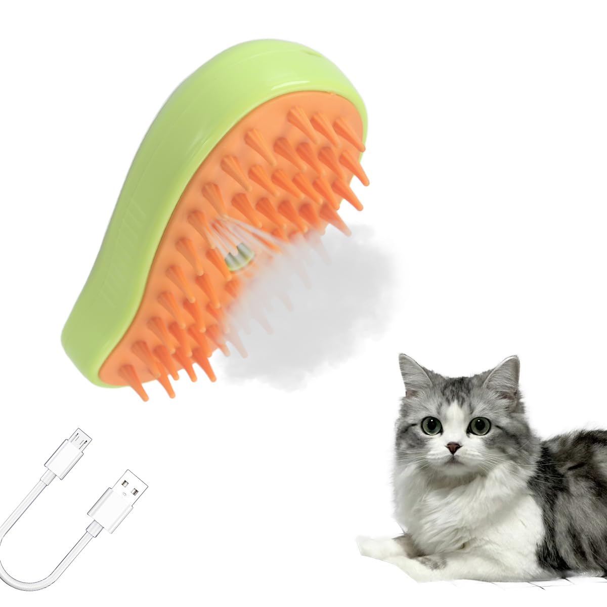 MOUOGO Cat Steamer Brush, Pet Hair Removal Brush, 3 in 1 Cat Steaming Brush, Pet Supplies for Small Dog Hair Brush