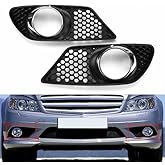 RONTCOS 1 Pair Front Left & Right Bumper Fog Light Grille Inserts Cover Chrome Frame Shell For Mercedes Benz C-Class W204 C230 C250 C300 C320 C350 2008 2009 2010