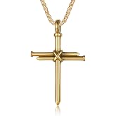 HattiDoris Nail Cross Necklace for Men Stainless Steel Chain 24inch 3 Nails Jesus Cross Pendant Christian Gifts for Dad 3 Colors