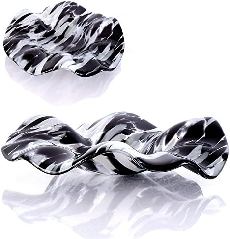 Abstract Fused Glass Art Sculpted Candy Dish in Black and White