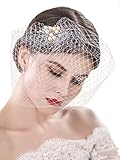 Yean Bride Wedding Veil White Flower Pearl Bridal Birdcage with Comb Fascinator Hair Accessories for Women and Girls