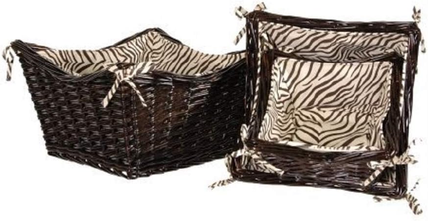 Zaharra Three Piece Scoop Basket Set with Zebra Lining in Chocolate