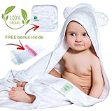 Organic Bamboo Hooded Baby Towel and Washcloth Set | Extra Large Toddler Towel | Soft and Thick Bamboo Baby Bath Towels with Hood for Newborn Girls and Boys 500 GSM | White Baby Towels with Bear Ears