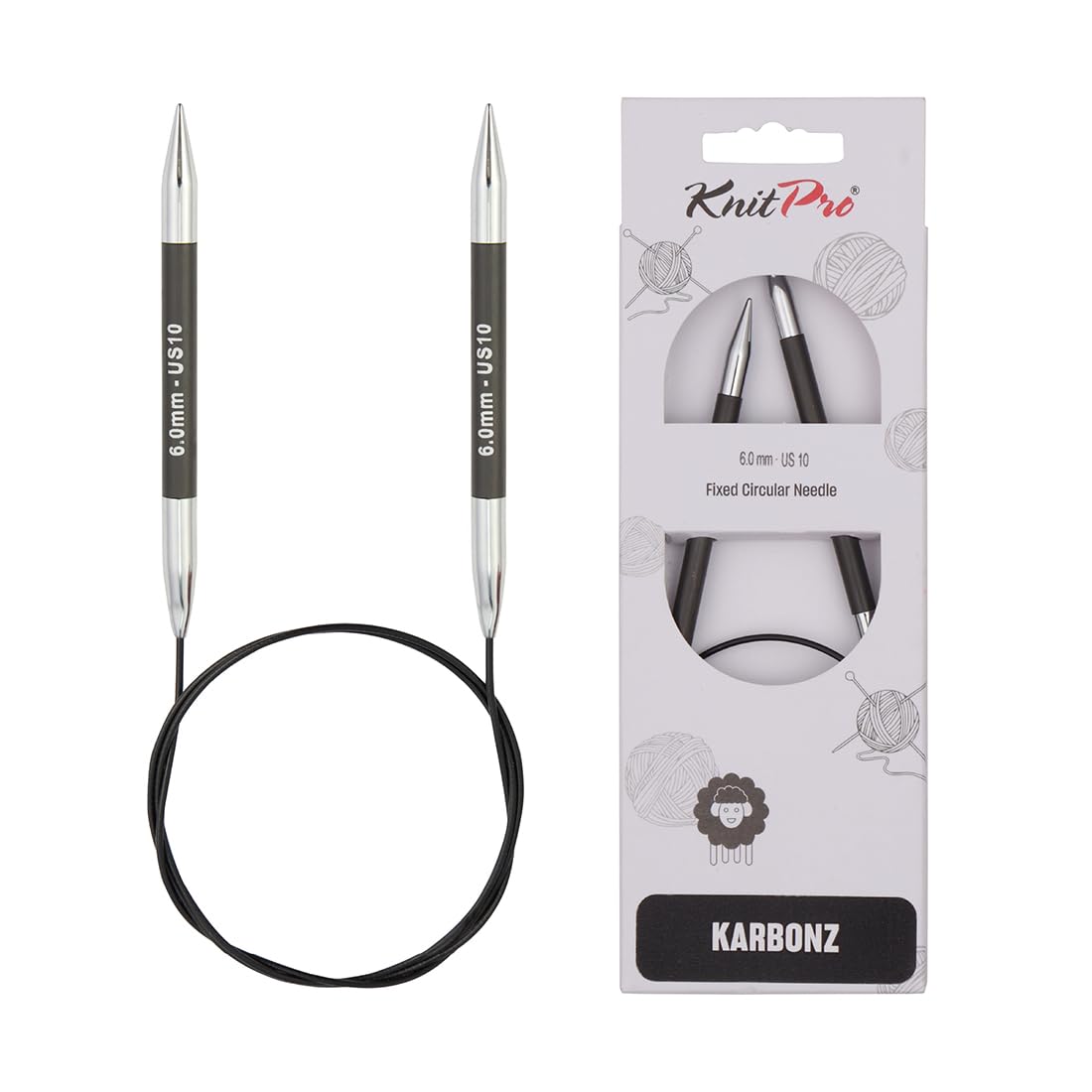 KnitPro Karbonz Fixed Circular Needles 24" (60cm) | 6.00 mm