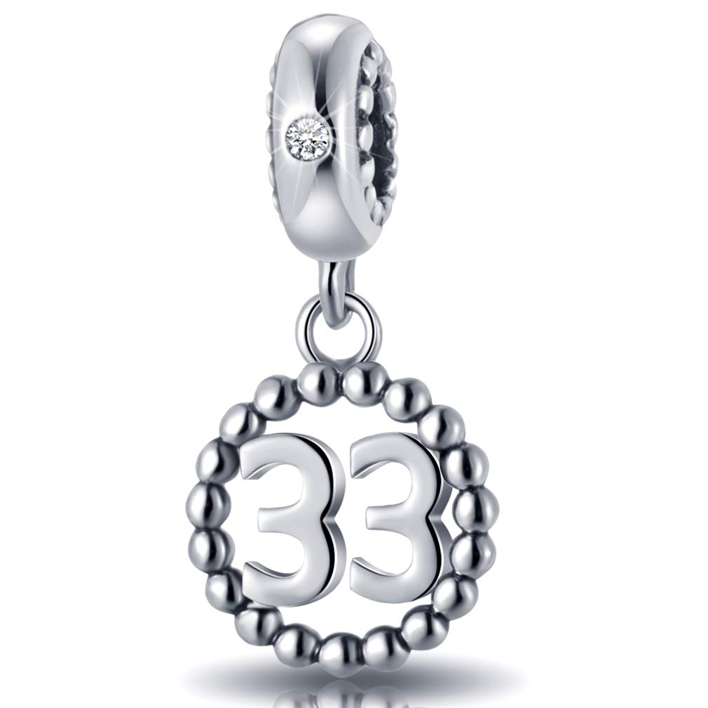 33 Number Overlapping Bracelet Charms,925 Sterling Silver Pendants Beads Fit Pandora Charm Bracelets, Necklace, and European Snake Chain, Dangling for Birthday 33th Anniversary 33 Years