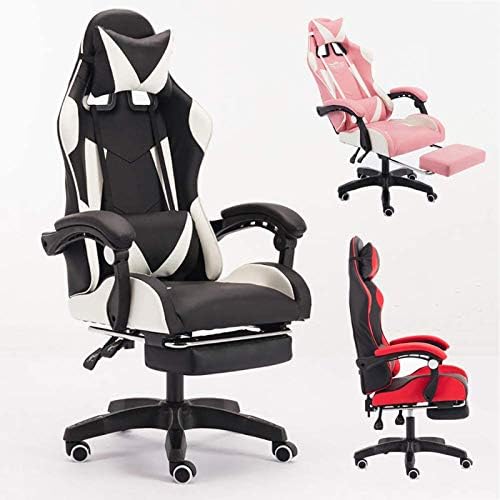 ゲームチェア コンピューターチェア ハイバックレーシングチェア フットレスト付きゲームチェア Puレザーエグゼクティブオフィスチェア ヘッドレストとマッサージランバーピロー付き ホームオフィスでの使 白 Foiz Gov Ae