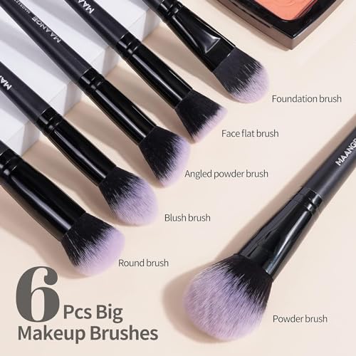 MAANGE 18 Pcs Premium Synthetic Make up Brushes Set Soft Foundation Powder Eyeliner Eye Shadow Makeup Brush Set Professional (Black)