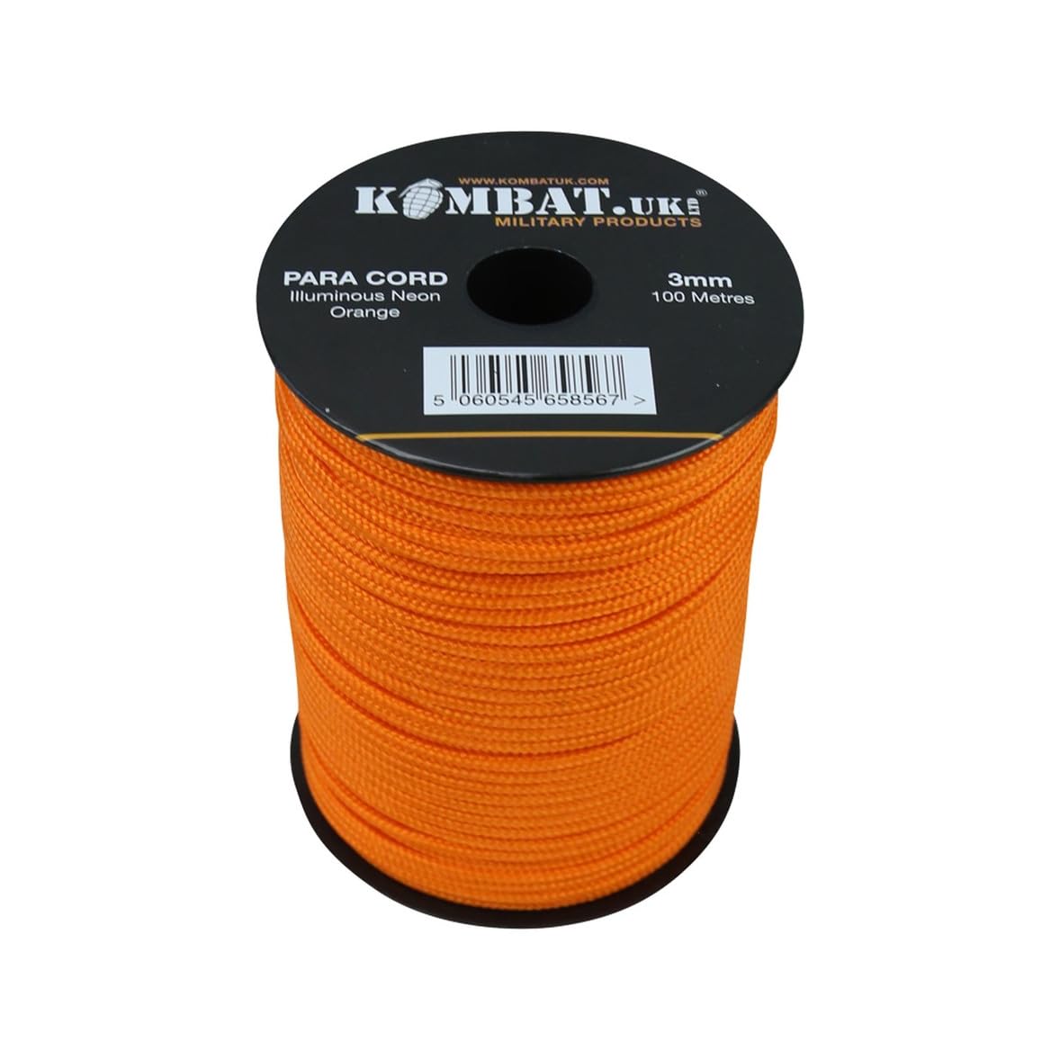 Kombat Para Cord 100 Metre Roll 3mm Day glow NEON Orange Paracord Great for Camping, Survival Kit, Basha, Tent, Bivi, Airsoft, Bushcraft etc