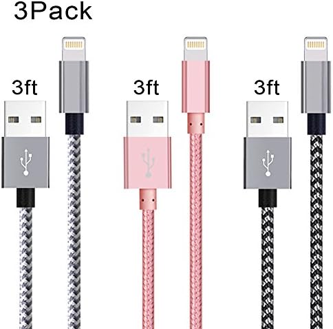 Junwolf Lightning Cable,3 Pack 3FT iPhone Charger Cable Nylon Braided iPhone 6 Charger Cable Charging for iPhone 7/7 Plus/6s/6s Plus/6/6 Plus/5/5S/5C/SE, iPad 4, iPad Air 1/2, iPad Mini 1/2/3