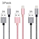 Junwolf Lightning Cable,3 Pack 3FT iPhone Charger Cable Nylon Braided iPhone 6 Charger Cable Charging for iPhone 7/7 Plus/6s/6s Plus/6/6 Plus/5/5S/5C/SE, iPad 4, iPad Air 1/2, iPad Mini 1/2/3