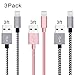 Junwolf Lightning Cable,3 Pack 3FT iPhone Charger Cable Nylon Braided iPhone 6 Charger Cable Charging for iPhone 7/7 Plus/6s/6s Plus/6/6 Plus/5/5S/5C/SE, iPad 4, iPad Air 1/2, iPad Mini 1/2/3