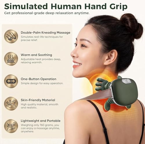 Neck Massager with Heat, Bionic Shiatsu Neck and Back Shoulder Massager Electric Deep Tissue 8D Kneading Massage, Portable Massage for Neck Shoulder Back,Wireless Pain Relief Massager for Muscle Relax