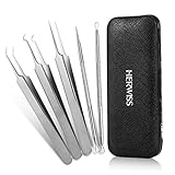 Herwiss Blackhead Remover Tools and Acne Treatment System With Comedones Extractor, Zit Popper, Curved Tweezer Clip Kit for Risk-free Eradication of Facial Blemishes and Flawless Skin