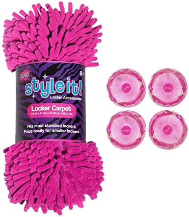 Locker Accessories Set - 3C4G Pink Fuchsia Shag Rug and 4 RoomLookz Pink Magnets