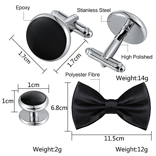 Aienid Mens Cufflinks and Studs for Men, Father of The Bride Cufflinks Set Tuxedo Shirts Bowtie Black