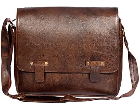 Leather Unisex Leather Messenger Bags - Brown