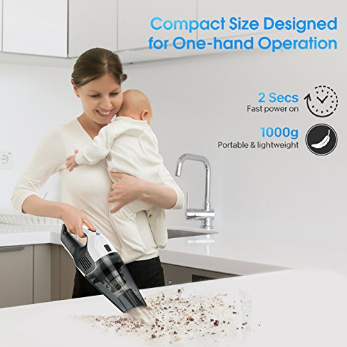 Cordless Hand Vacuum Cleaner, HOLIFE Handheld Vacuum Portable Car Vacuum Cleaner Lightweight Hand Vac with 4Kpa Suction, Rechargeable 2200mAh Lithium Battery, Multifunctional Attachments, HEPA Filter