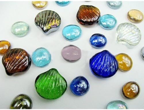 Shell Shapes Colorful Crystal Clear Glass Stone Aquarium Decoration.