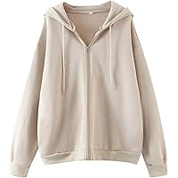 Meladyan Women’s Oversized Full Zip Up Hoodie Drawstring Long Sleeve Fleece Solid Y2K Sweatshirt Jacket Slit Pockets