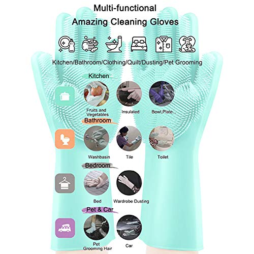 image for Silicone Dishwashing Cleaning Gloves with Wash Scrubber, Apsung 2 Pair