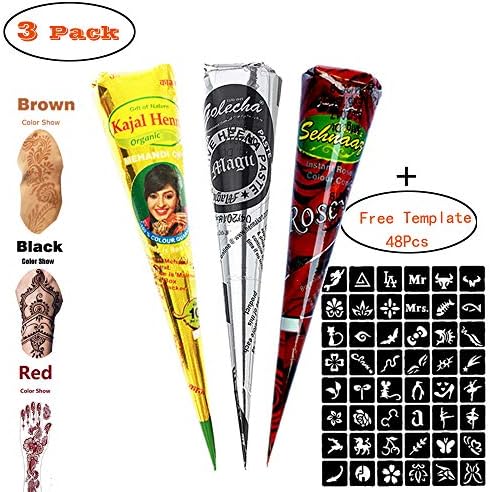 Tattoo Painting Stencil Kits/Temporary Tattoo Paste Cone India Body Art Drawing Kit Tattoo Stickers with 48 x Adhesive Stencil
