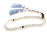 beirunde Muslims Islamic Dhikr Tasbeeh Tasbih Prayer Beads, 33 White Jade Stone Beads with Tassel
