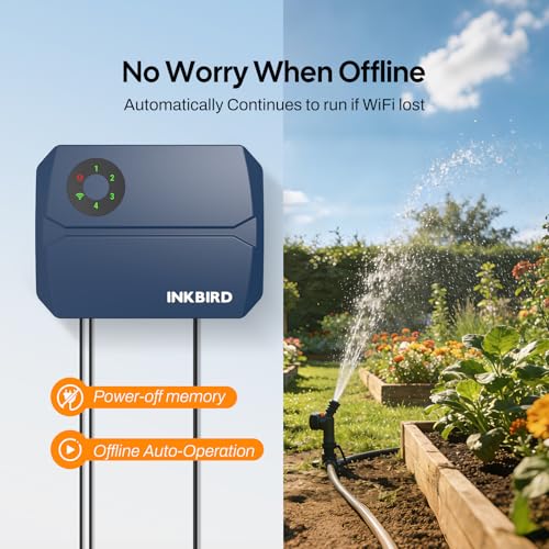 Inkbird IIC-401 4-Zone WiFi Irrigation Control Unit, Automatic WiFi Irrigation Programmer for Garden, 16 Programs, Integrated Non-Volatile Memory, Support Manual Mode and Rain Sensor