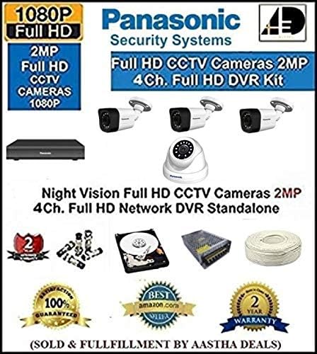 Full HD 2MP Cameras Combo Kit 4CH HD DVR + 3 Bullet Cameras + 1 Dome Cameras + 1TB Hard Disk + Yas 3+1 Wire Roll + Supply & All Required Connectors-(Sold and FULLFILLMENT by AASTHA Trusted by Amazon)