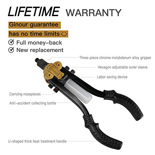 Ginour 13-inch Heavy Duty Rivet Gun with 5 Nosepieces and Collecting Bottle, Excellent Leverage Design Save Time and Effort
