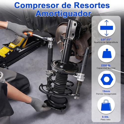 ADILIKADII Kit Compresor de Muelles de Horquilla, 2 Herramienta Compresor de Macpherson Intercambiable de Resorte Bobina de Choque con Mordazas Soporte Seguridad para Coche Camión Motocicleta, 2000Lbs