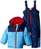 U.S. Polo Assn. Baby Boys' Heavyweight Color Block Puffer Snowsuit, Blue, 12 Months