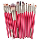 Sankuwen 15PCs Wool Makeup Brush Set Tools Toiletry Kit