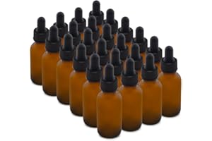 The Bottle Depot - 24 Pack - 1 oz Glass Bottle with Dropper - Amber Frosted - 20-400 Neck Finish - Boston Round Bottles - UV Rays Protection